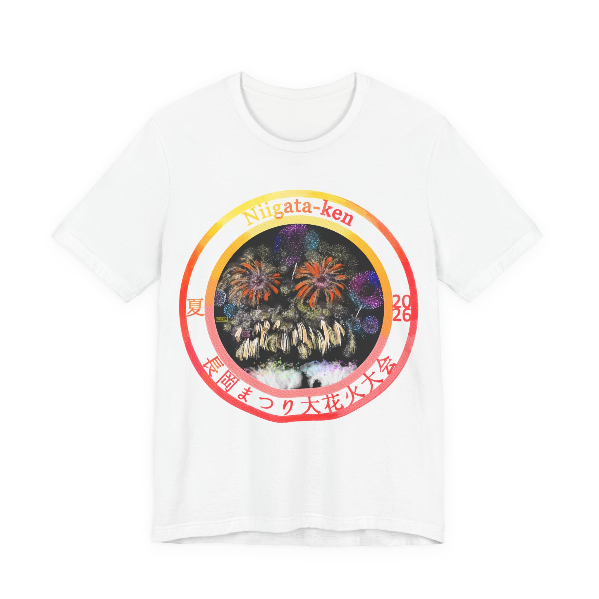3 Nagaoka Festival Grand fireworks display Illustration stamp seal with sgraffito T-Shirt 長岡まつり大花火大会